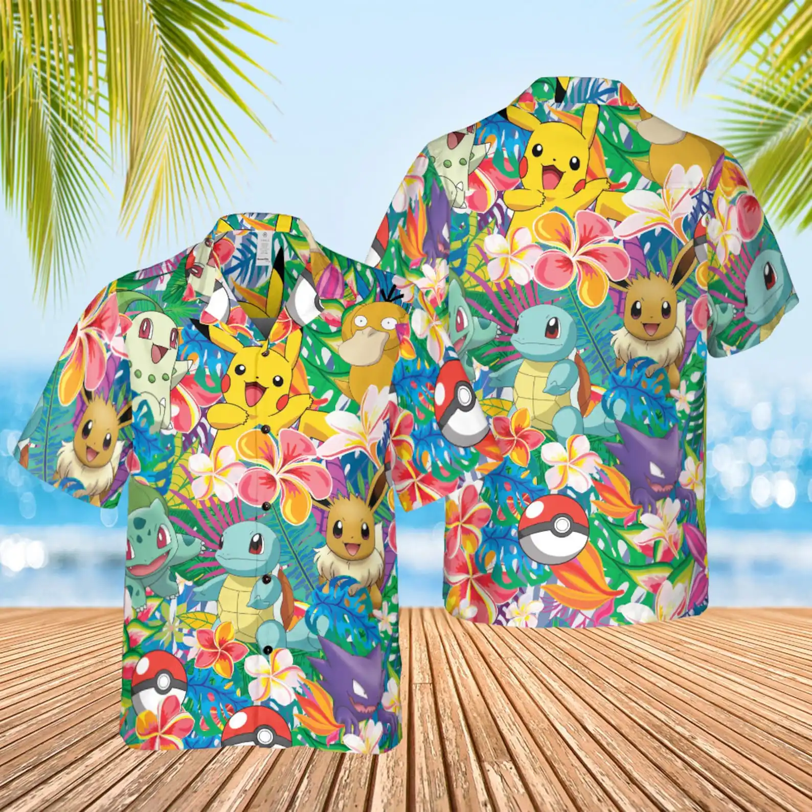 Pokemon Pikachu PKM Havajski Košulja Muška Ženska Dječja Majica kratkih Rukava i Gumbe Aloha Anime Raichu Košulja na Zakopčane Svakodnevni Plaža Košulja