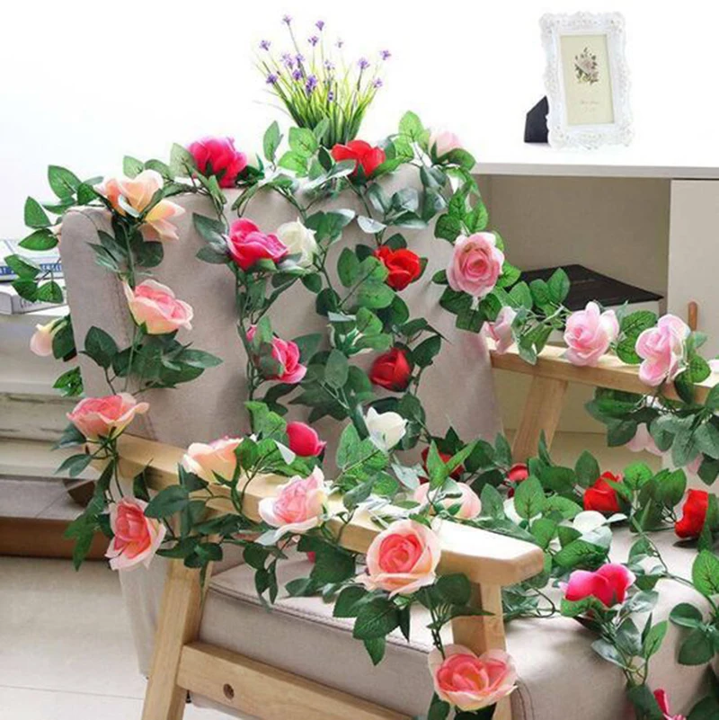 200 cm pink crvene boje bjelokosti umjetne svile ruže ivy Loza гирлянда zelenila kućnog ureda vjenčanje pozadina stranka luk Vrt za cvijeće, zid
