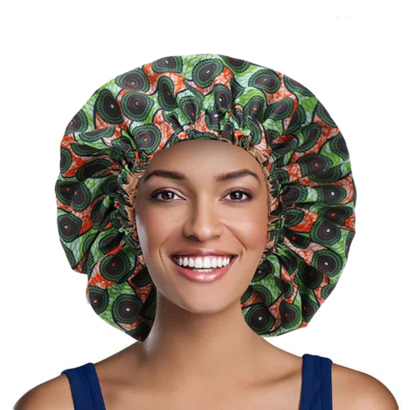 Žene vrlo veliki elastična kapa za spavanje u afričkom stilu s cvjetnim ispis, dupli sloj obloge, Elastična kapa za tuširanje, Gubitak kose