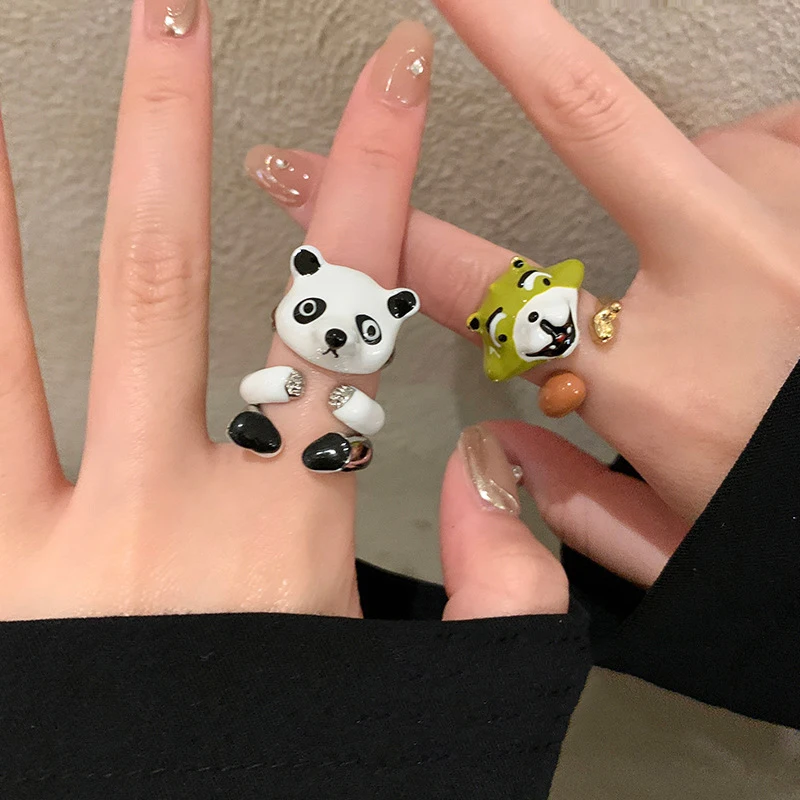 Prsten sa zabavnim životinjama Za žene, Crtani lisica, Zebra, Jelen, Panda, Metalni prstenovi cakline, Podesivi Prsten Za djevojčice, Nakit, Božićne darove